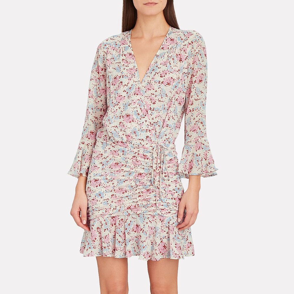 Veronica Beard Sean White Multi Ruched Floral Wrap Dress